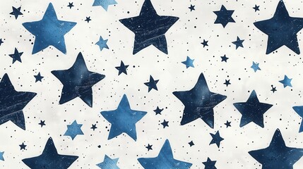 A whimsical pattern featuring various blue stars set against a light background, perfect for creative projects and designs.