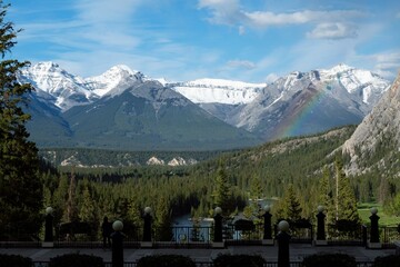 View of the mountains in Banff National Park with Rainbow, Alberta, Canada