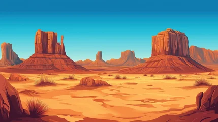 Fototapete vector style desert scene with sand and rocky mountains © rielart