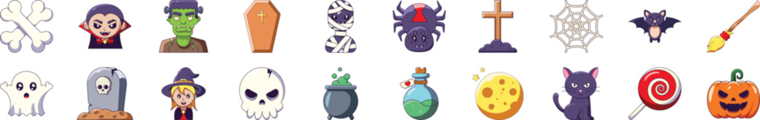 Halloween Cartoon Illustrations for Infographics, Books, Banners