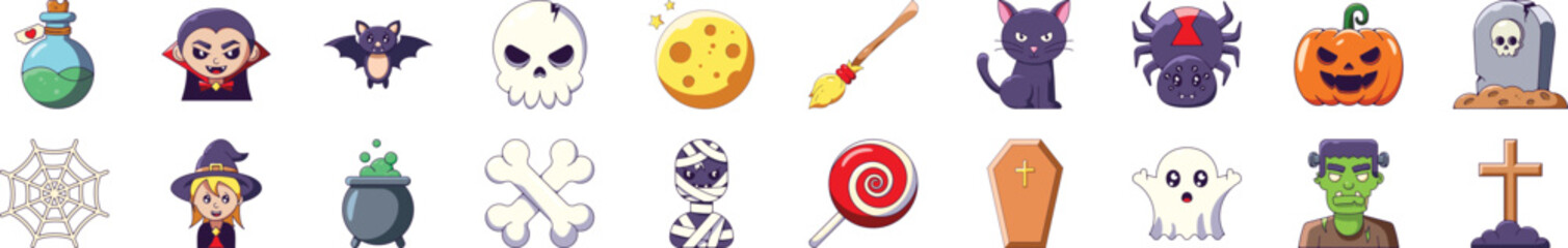 Halloween Cartoon Illustrations for design for Infographics, Books, Banners