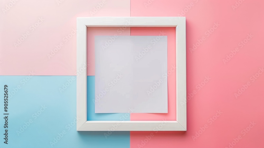 Poster white blank square frame for mock up and display products with pastel colors
