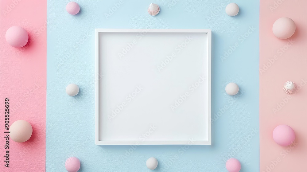 Poster white blank square frame for mock up and display products with pastel colors