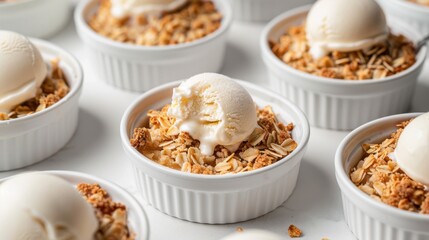 Fototapeta premium A row of white bowls with ice cream in them