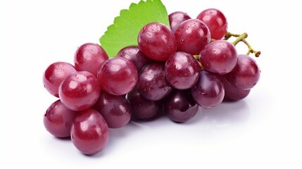Fototapeta premium Fresh Red Grapes with Leaf on White Background - Healthy Fruit and Organic Food Concept