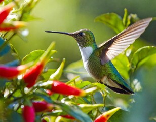 Fototapeta premium Hummingbird in the wild. Beautiful extreme close-up. Chilli.