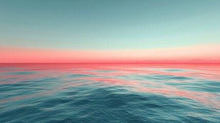 Tranquil ocean view at sunset with gentle waves and colorful horizon blending shades of blue and pink for peaceful ambiance.