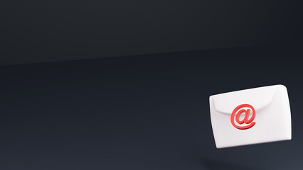 Email simbol at sign on envelope background. 3d render.