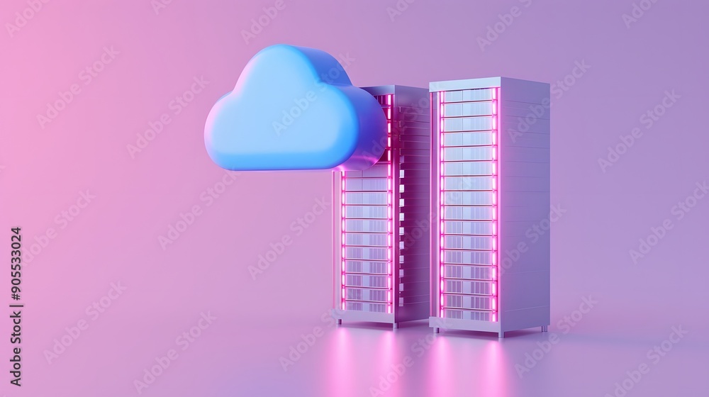 Poster 3d illustration of cloud computing and data servers. concept for cloud storage, data management, and
