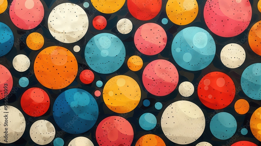 Wall mural vibrant abstract pattern featuring colorful circles on a dark background, perfect for design project
