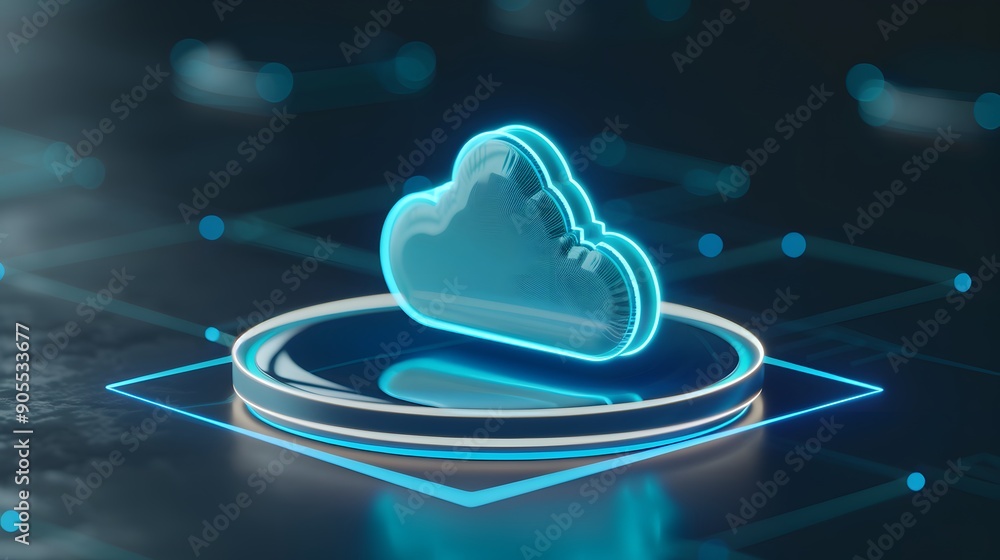 Poster 3d illustration of cloud computing technology integration in a digital environment. futuristic desig