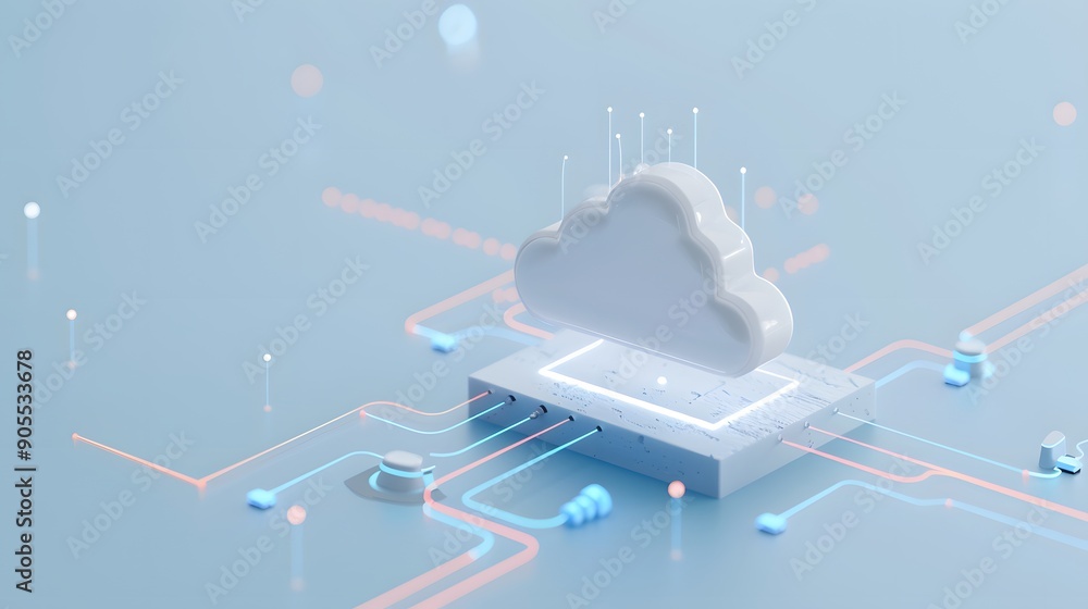 Poster 3d illustration of cloud computing technology network infrastructure showcasing data storage and con