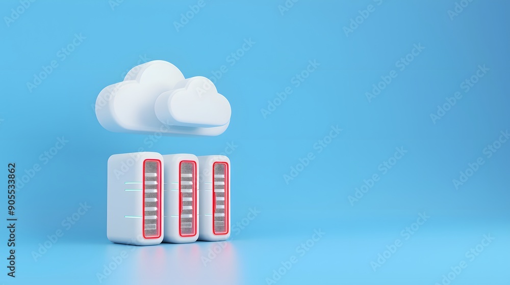 Aufkleber 3d illustration of cloud computing technology with server racks and cloud icon on blue background. m