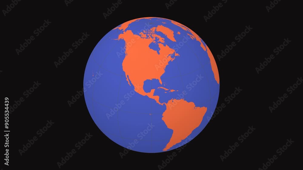 Poster spinning globe. slanted sphere view. fast speed earth rotation. solid color style. world map with gr