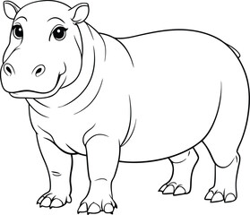 Hippopotamus black and white silhouette vector line art illustration