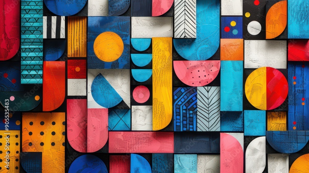 Canvas Prints vibrant geometric pattern featuring bold colors and diverse shapes, ideal for background or design p