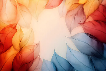 Colorful abstract leaf design, warm and cool tones, ideal for marketing, education, versatile use, visually striking, emotional appeal, ample copy space.