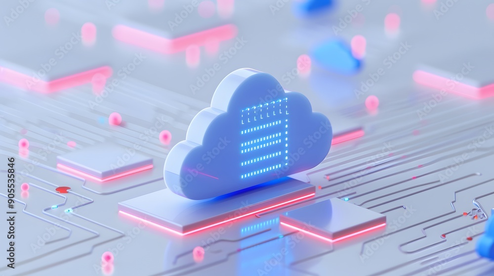 Poster a 3d illustration of a cloud icon on a circuit board, representing cloud computing and data storage 