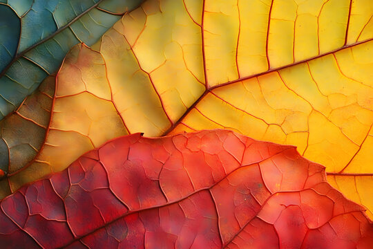Vibrant autumn leaves texture, intricate patterns, seasonal decor, perfect for nature-themed projects, marketing, education, and visual storytelling.