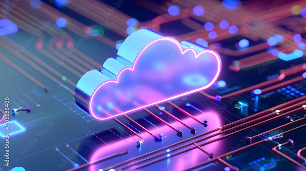 Aufkleber a futuristic cloud computing concept with digital circuits and vibrant colors representing data stor