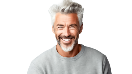 Portrait of middle aged man isolated on transparent background.