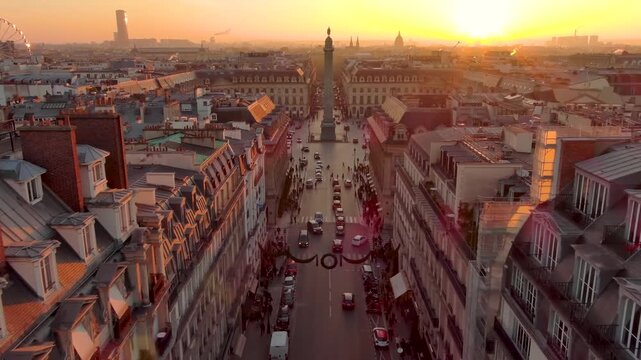 Aerial view at sunset of Paris, France