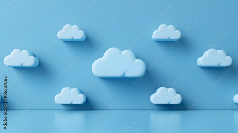 Poster abstract concept of cloud computing. 3d rendering of blue clouds on a blue background, representing 