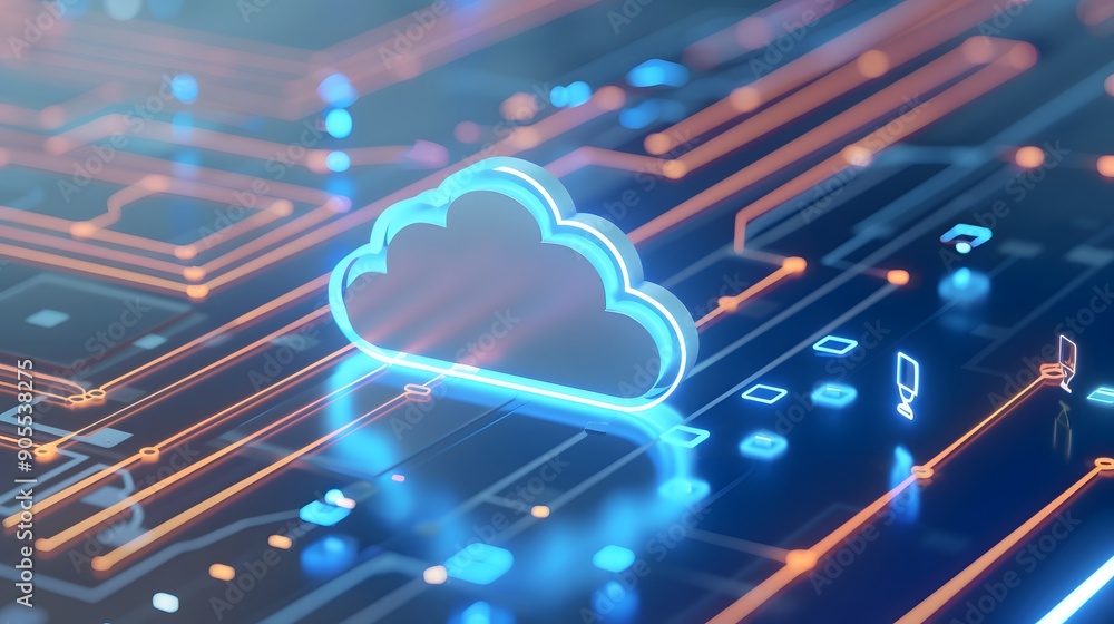 Poster abstract digital concept of cloud computing with glowing lines and circuits, representing technology
