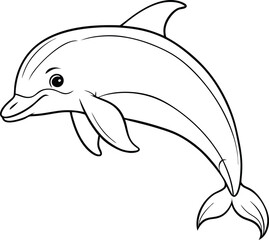 Dolphin black and white silhouette vector line art illustration