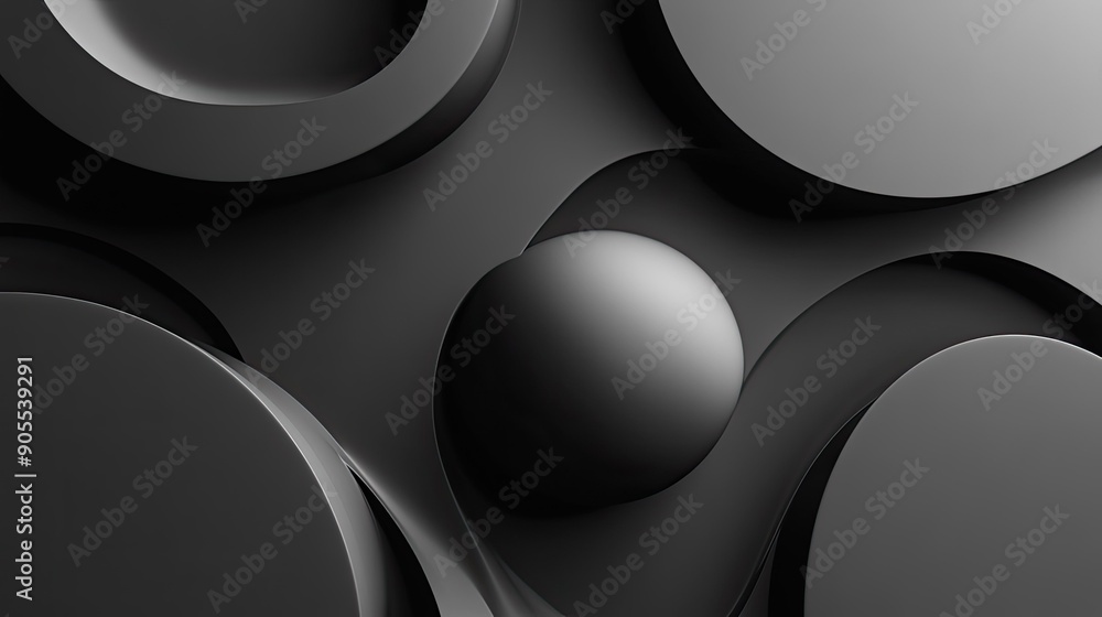 Poster abstract background with 3d shapes and shadows in a monochromatic palette