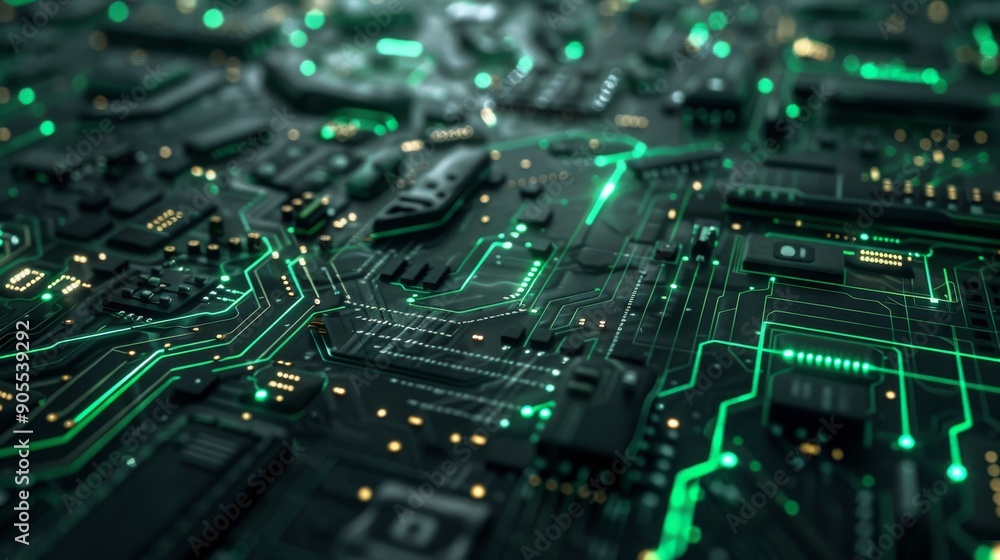 Aufkleber abstract close-up of a circuit board with glowing green lines. the image is perfect for technology o