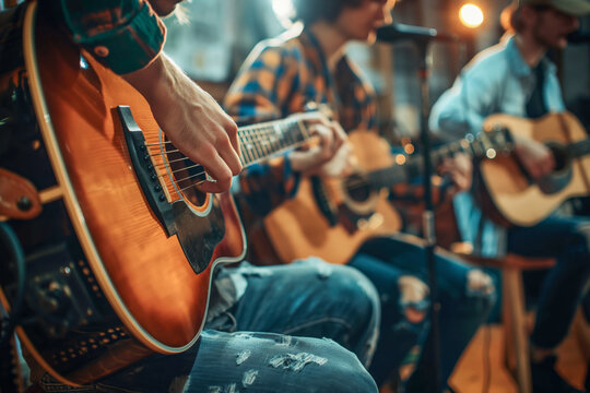Guitar class. Students engage in an interactive guitar workshop.