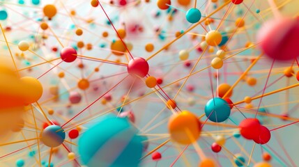 Abstract colorful spheres connected by lines, creating a dynamic network.