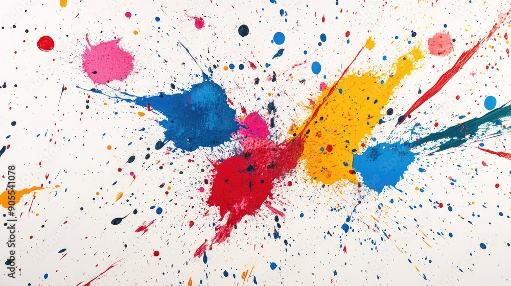 Poster abstract background with a colorful, paint splatter on a white canvas