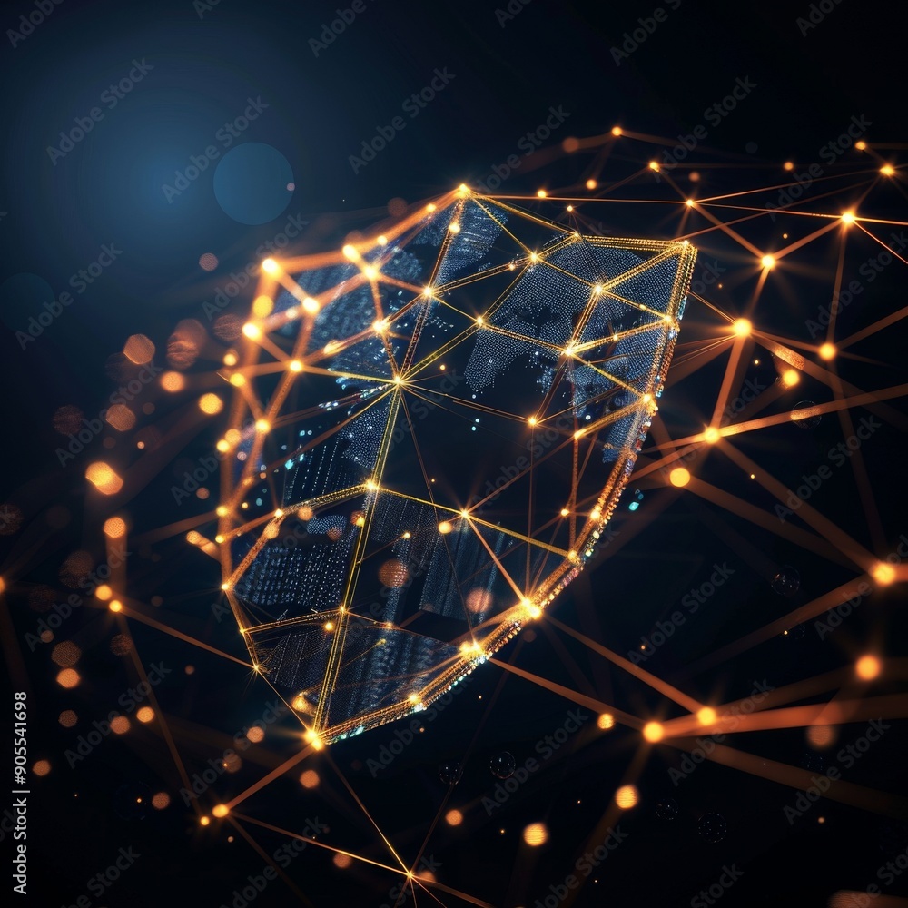 Aufkleber abstract digital shield with glowing lines and dots, symbolizing cybersecurity and network protectio