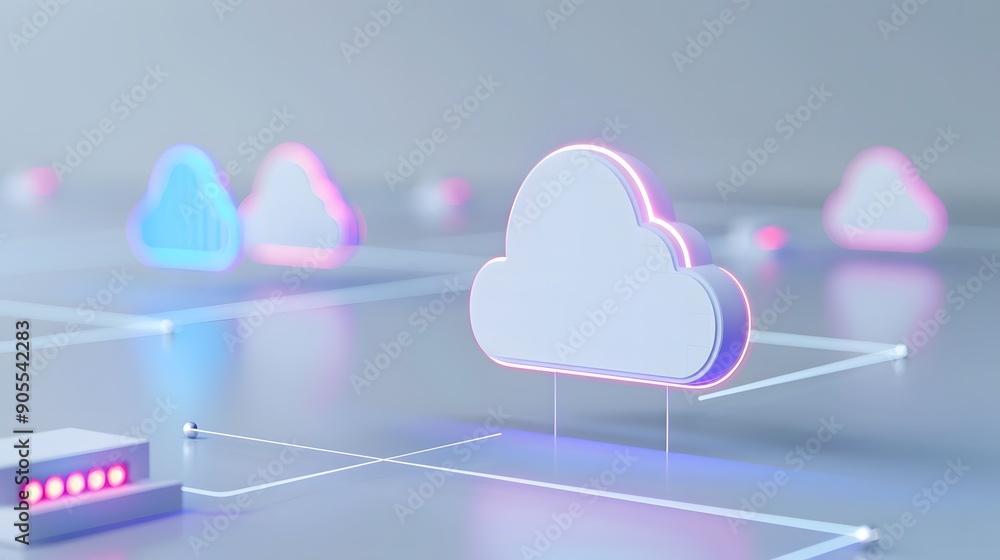 Aufkleber cloud computing concept with futuristic neon lights and holographic data flowing between servers, re