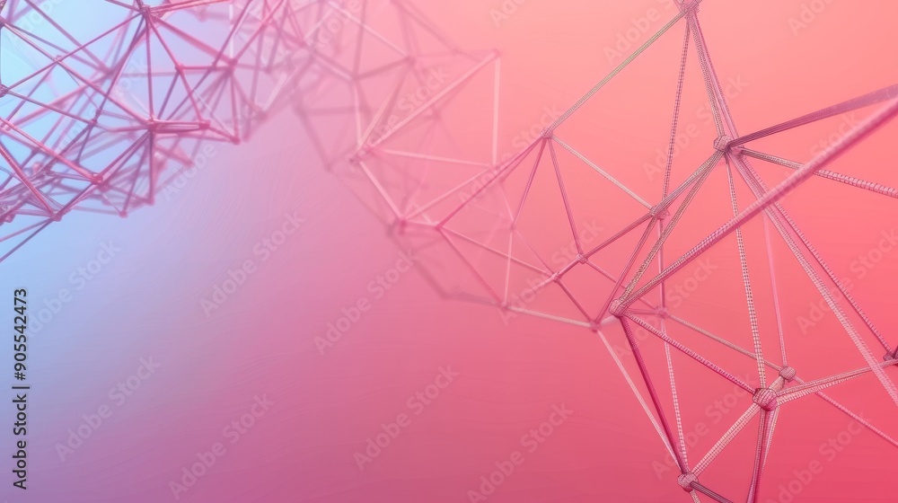 Poster abstract geometric pattern in pink and blue hues, creating a futuristic and ethereal backdrop.