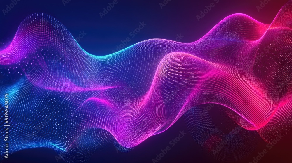 Poster abstract background with a futuristic, digital wave pattern in neon colors