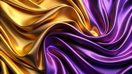 Fototapeta premium Abstract Background with 3D Wave Bright Gold and Purple Gradient Silk Fabric. Abstract flowing liquid background