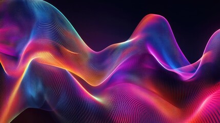 Abstract background with a futuristic, digital wave pattern in neon colors