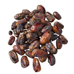 Obraz premium Pile of dried dates with pits on a plain transparent background, seen from above