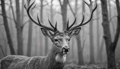 Close-Up Portrait of a Male Deer with Ornate Antlers: Mottled Brown and White Coat, Calm Demeanor, High Detail in Pastel Soft Tones with Dramatic Light