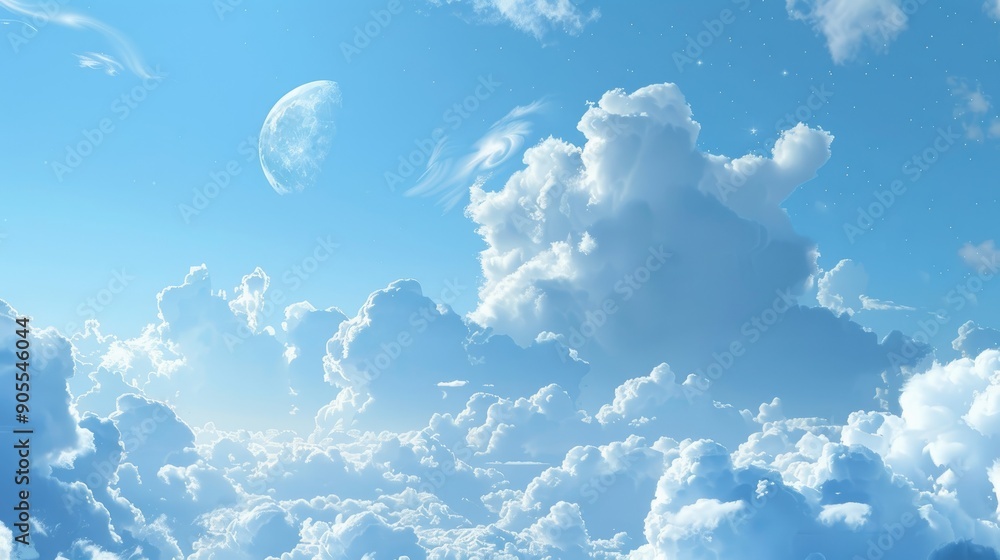 Poster sky backdrop with clouds moon and space for text