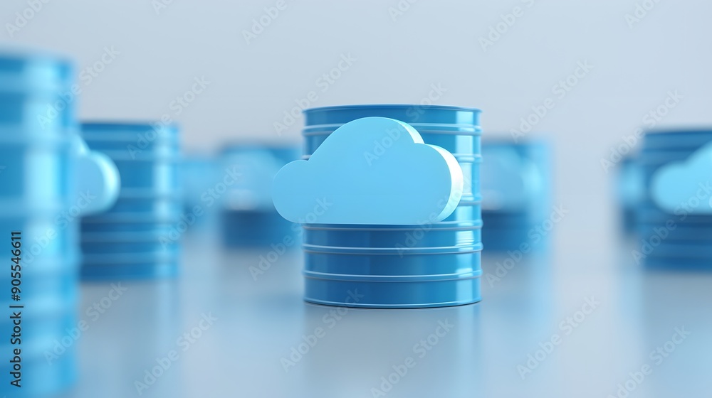 Aufkleber data storage concept with blue servers and cloud symbols representing cloud computing and modern dig