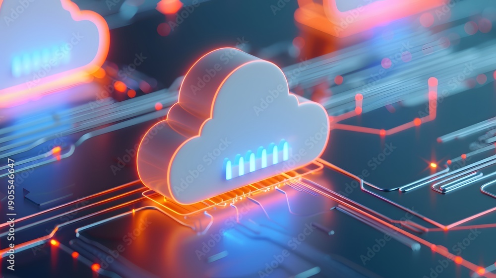 Poster digital 3d cloud shape on a circuit board representing cloud computing and data storage technology w