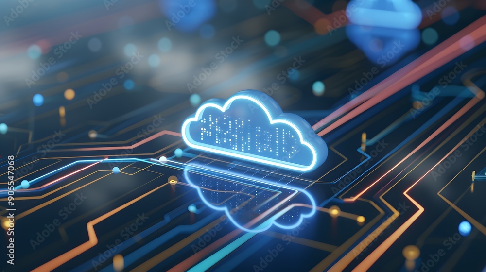 Poster digital cloud computing concept with abstract data flow, technology connection and network security 