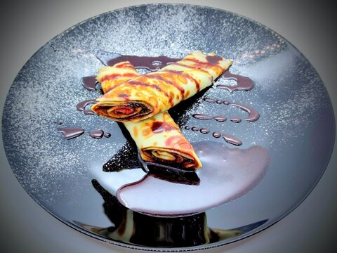 Traditional pancakes with chocolate sauce