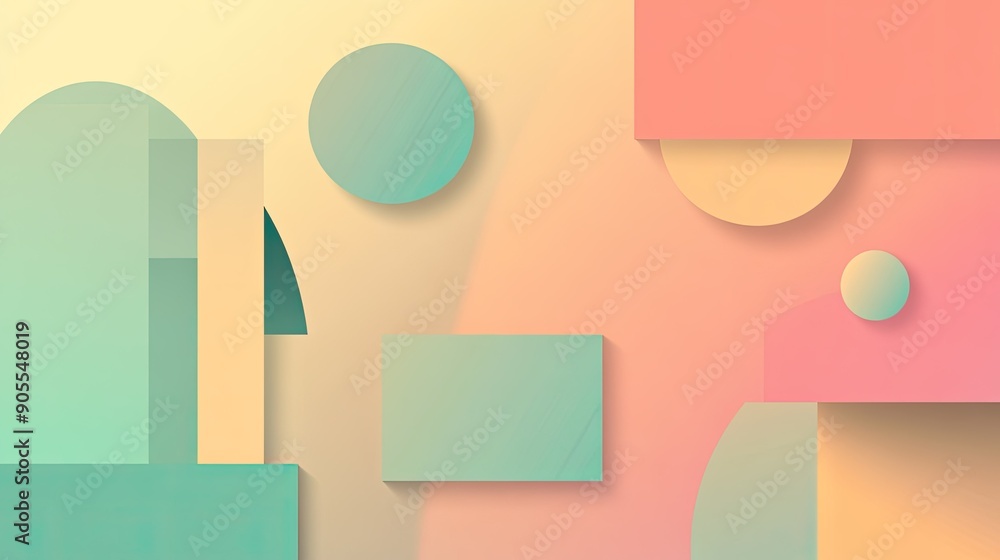 Poster abstract geometric shapes in pastel colors on a gradient background