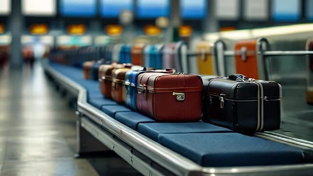 Luggage on a Conveyor Belt at an Airport Terminal
