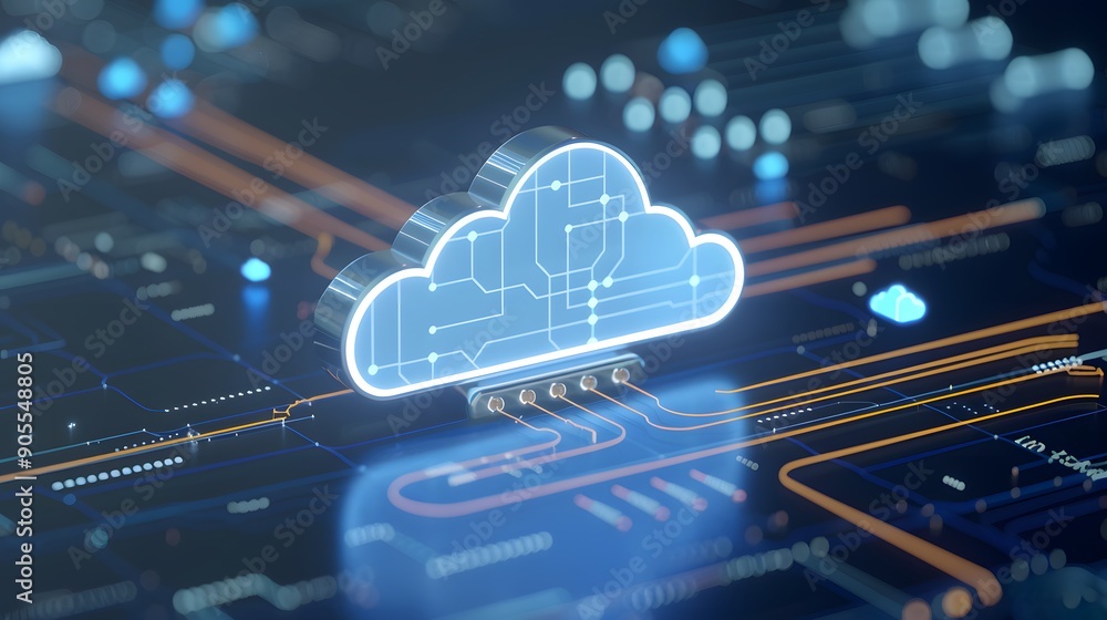 Aufkleber digital cloud icon on a glowing circuit board. represents cloud computing, data storage, and modern 